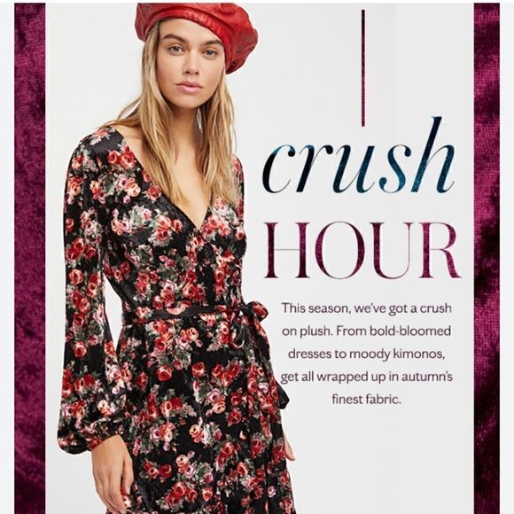 NWOT Free People Fall Crush Floral Wrap Dress Velvet Dress M - Picture 2 of 12